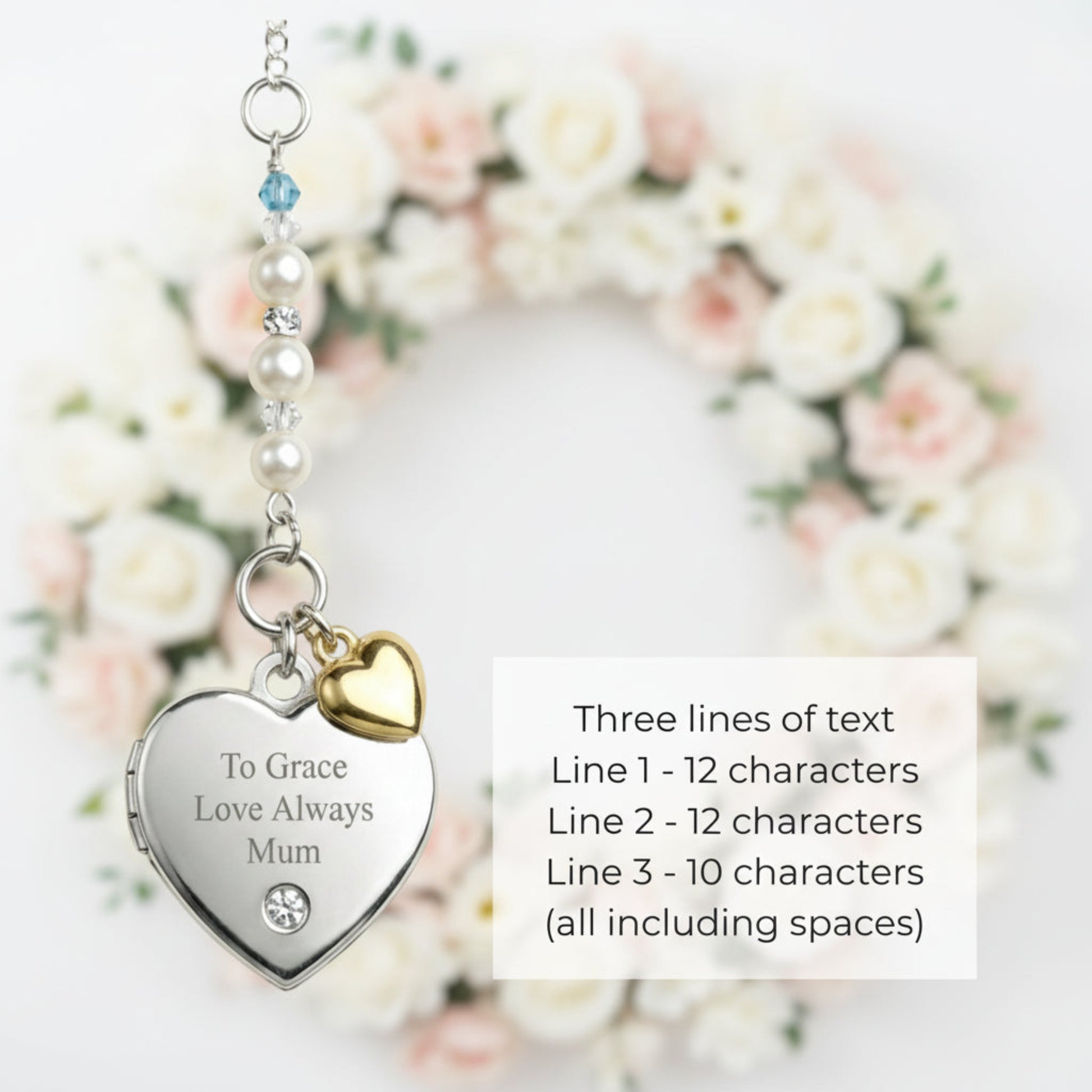 Sterling silver engraved heart locket with details of maximum 10 characters