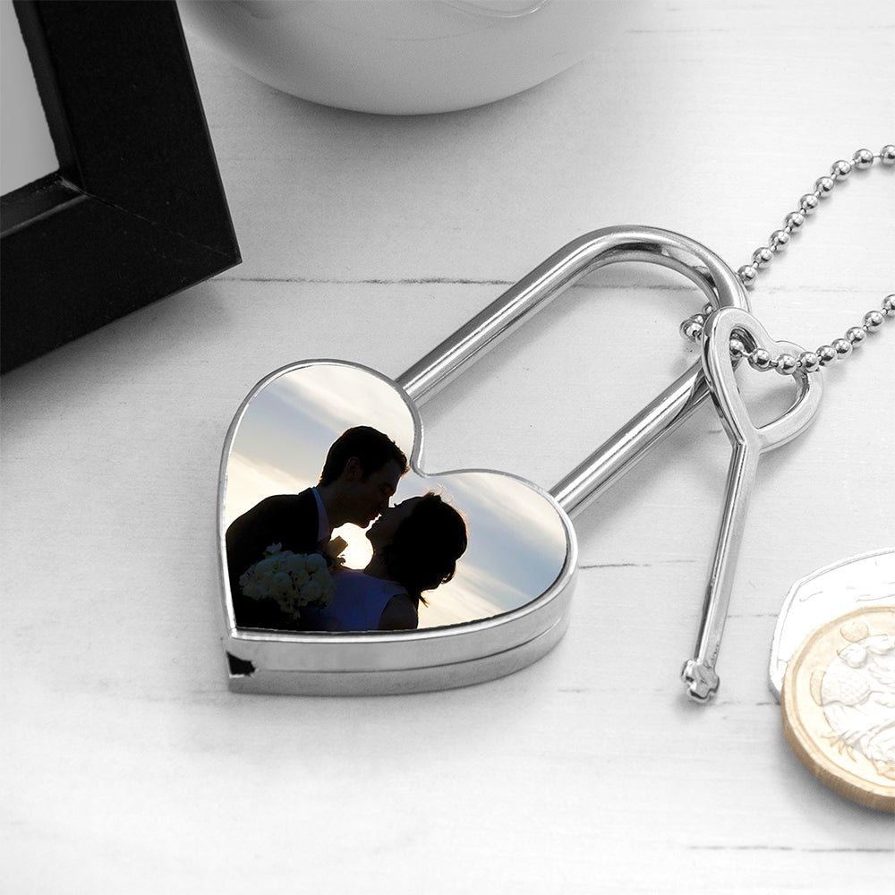 heart shaped padlock personalise with colour or black and white photo