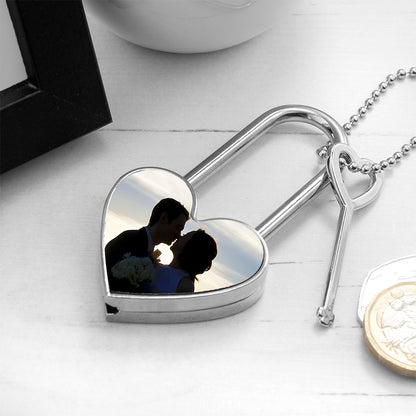 heart shaped padlock personalise with colour or black and white photo