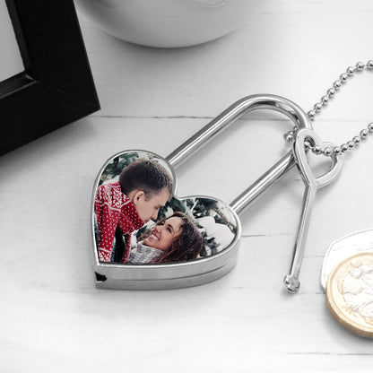 heart shaped padlock personalise with colour or black and white photo