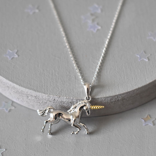 Sterling silver unicorn pendant necklace