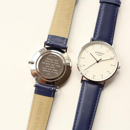 menArchitect watch blue strap personalisation on reverse