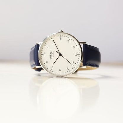 mens watch with white face and admiral blue strap