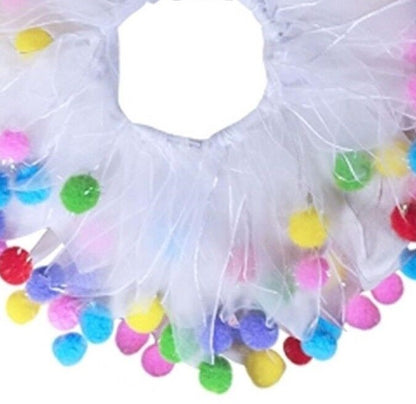 White fuzzy pom pom dog frill collar