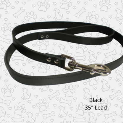 black 35" leather dog lead, matching collar available.