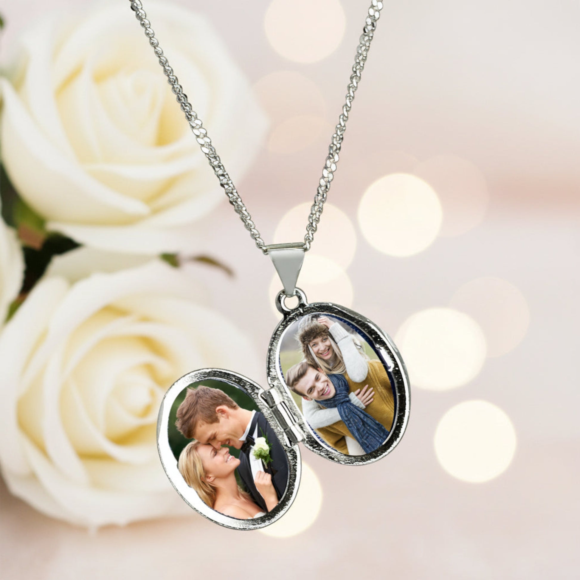 Inside of personalised sterling silver oval locket