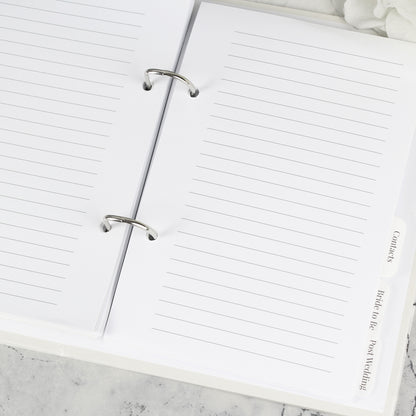 personalised wedding planner, ring binder with additional blank sheets